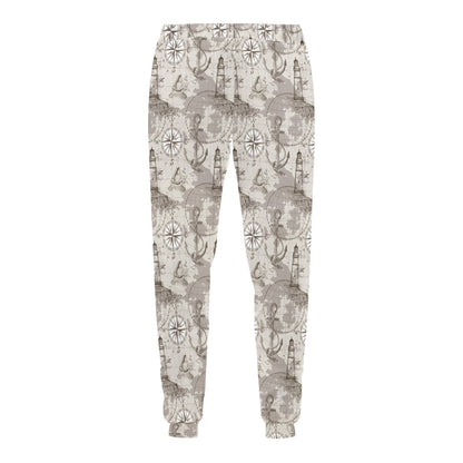 Nautical Map Design Themed Print Men's Sweatpants
