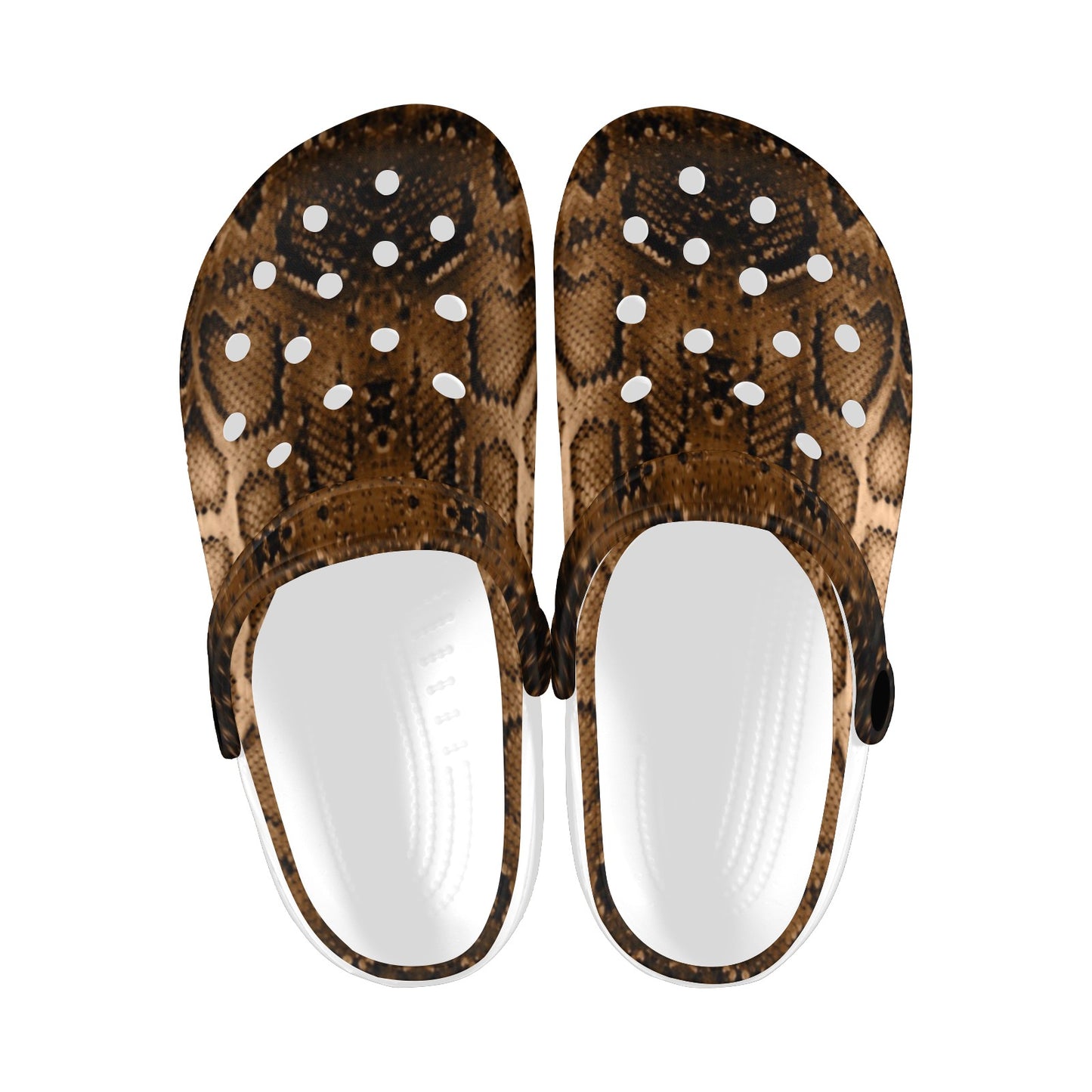 Snake Skin Brown Print Unisex Clogs Shoes