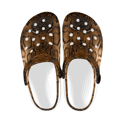 Snake Skin Brown Print Unisex Clogs Shoes