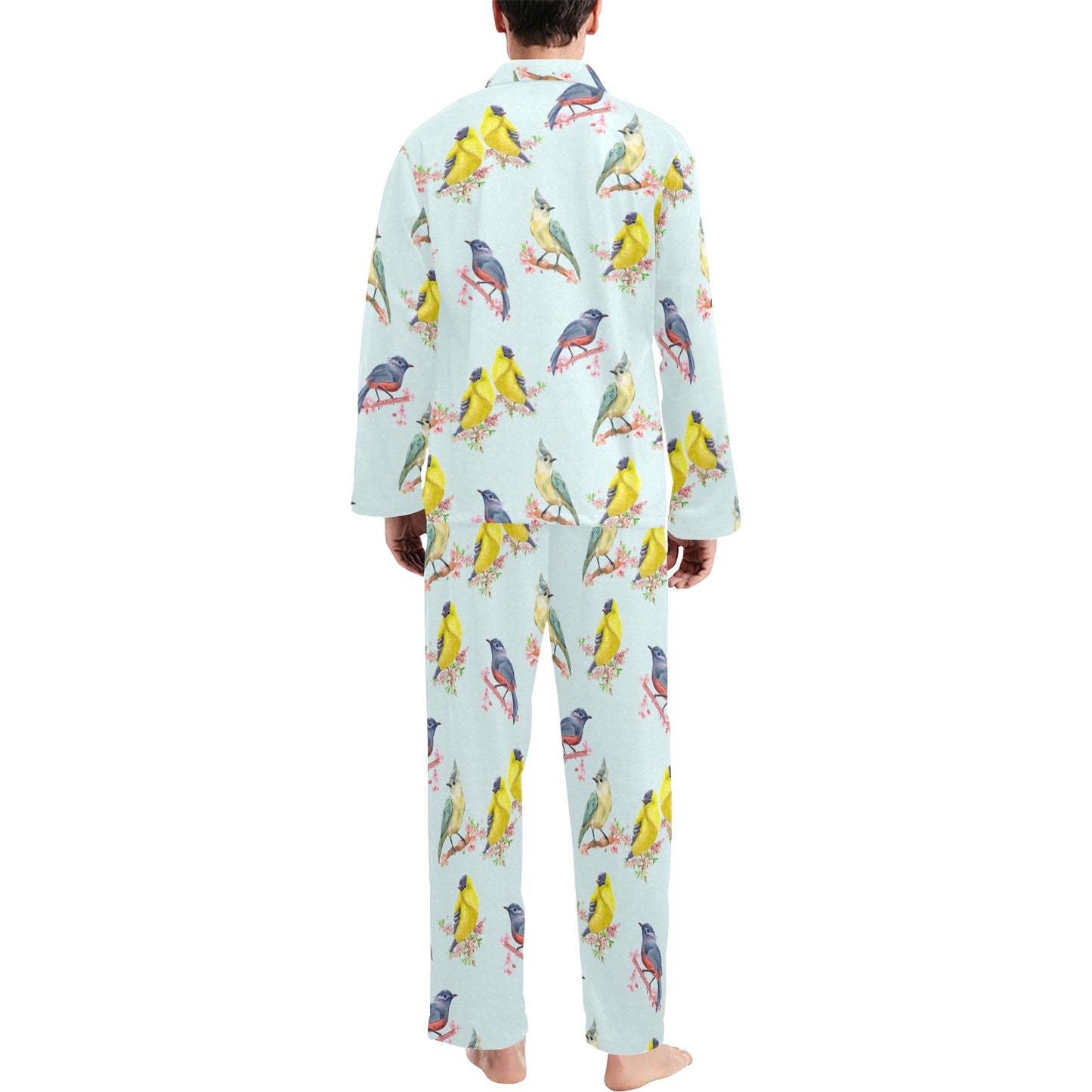 Bird Sweet Themed Print Pattern Men's Long Pajama Set