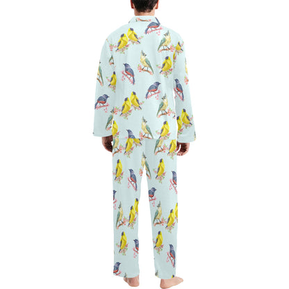 Bird Sweet Themed Print Pattern Men's Long Pajama Set