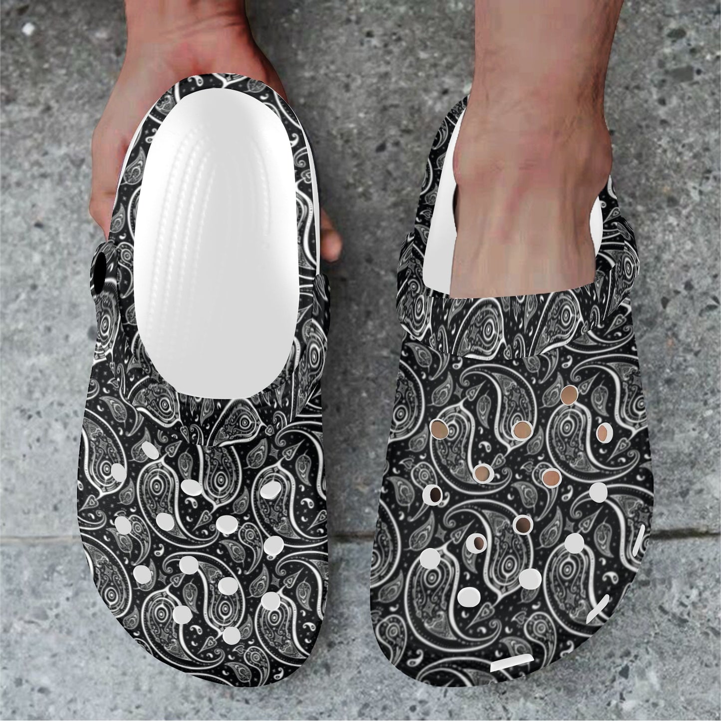 Paisley Black Design Print Unisex Clogs Shoes