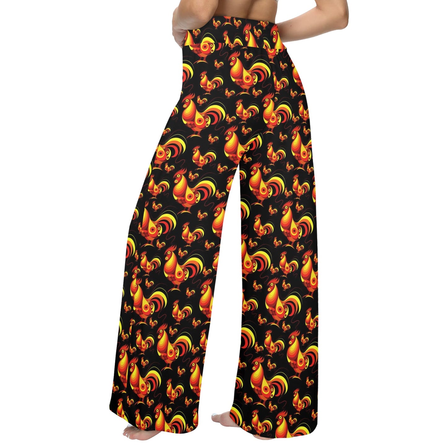 Rooster Print Themed Women's Wide Leg Lounge Pants