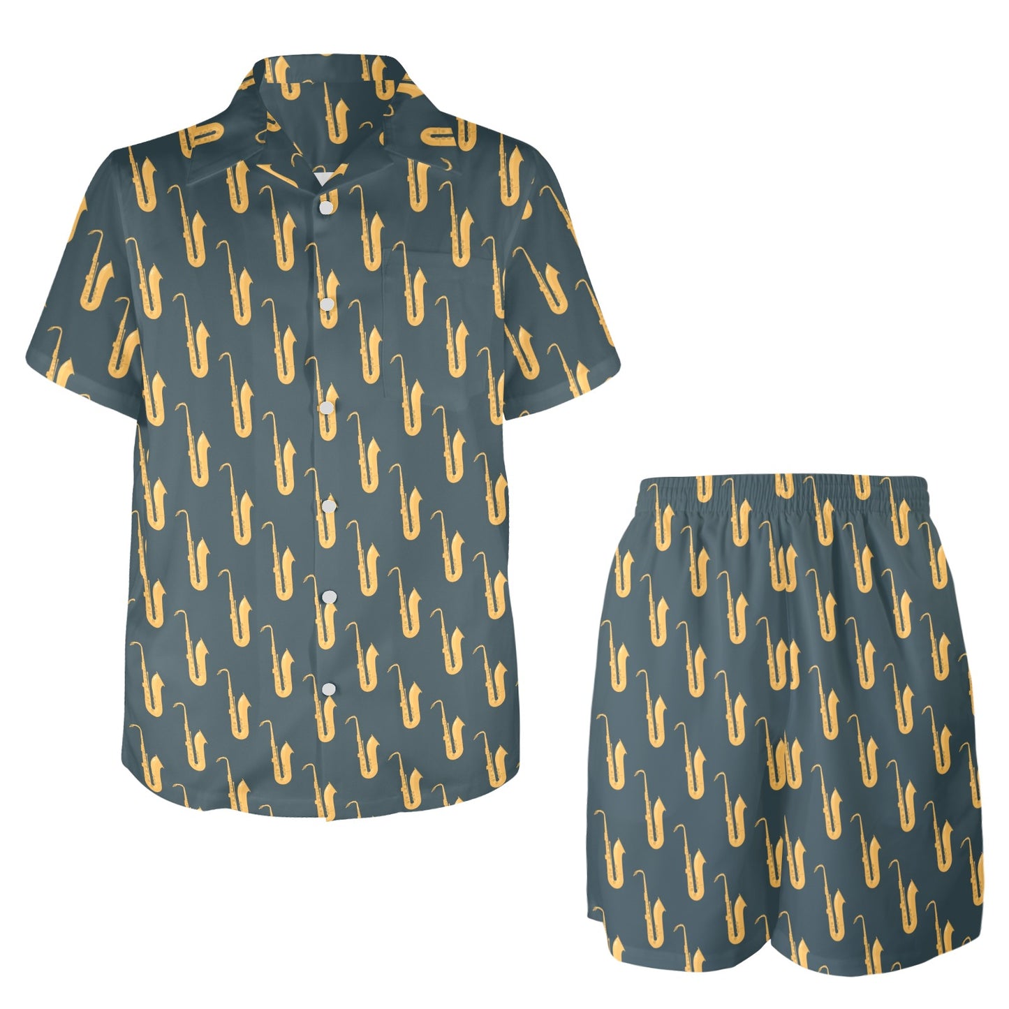 Saxophone Print Design LKS401 Men's Beach Shirt and Shorts Set