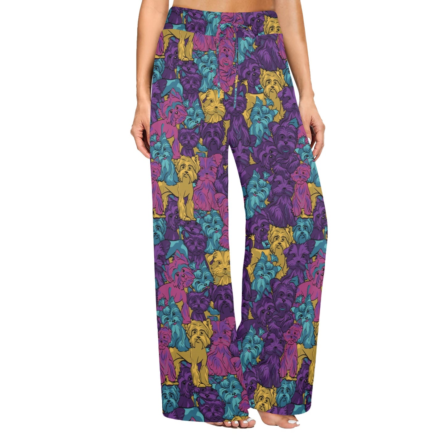 Yorkshire Terriers Print Design LKS3010 Women's Wide Leg Lounge Pants