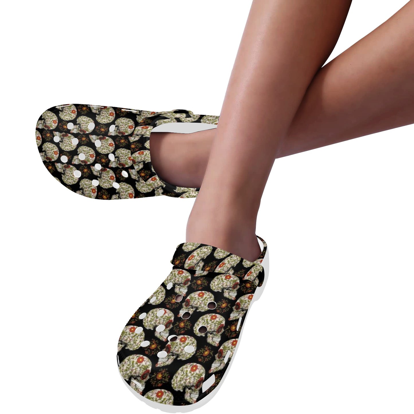 Sugar Skull Flower Design Themed Print Unisex Clogs Shoes