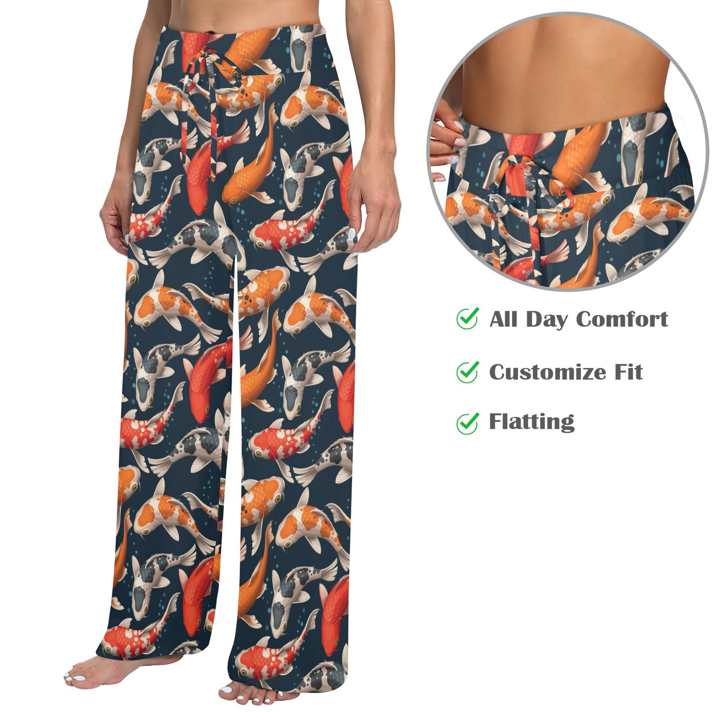 Koi Carp Cute Design Themed Print Women's Wide Leg Lounge Pants