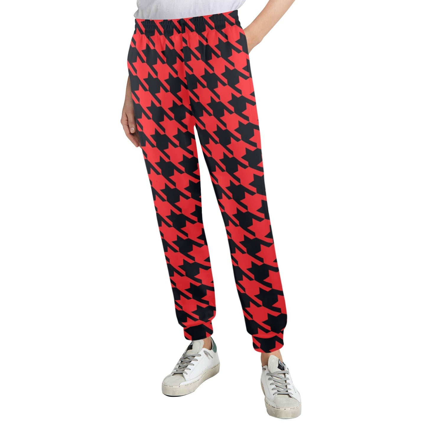 Houndstooth Red Pattern Print Design 03 Women's Casual Track Pants