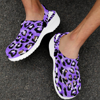 Leopard Purple Skin Print Unisex Clogs Shoes