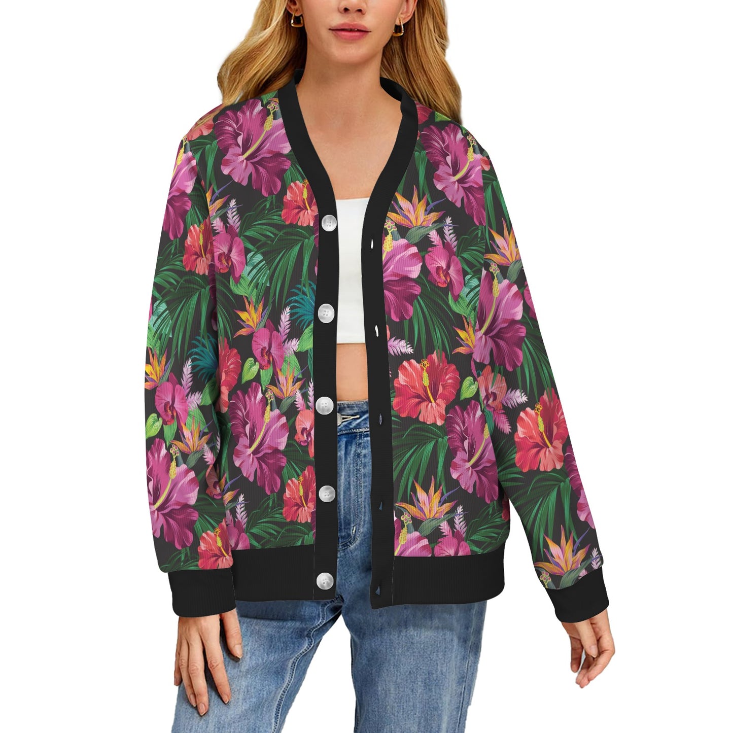 Hibiscus Hawaiian Design Print Pattern Women's Cardigan
