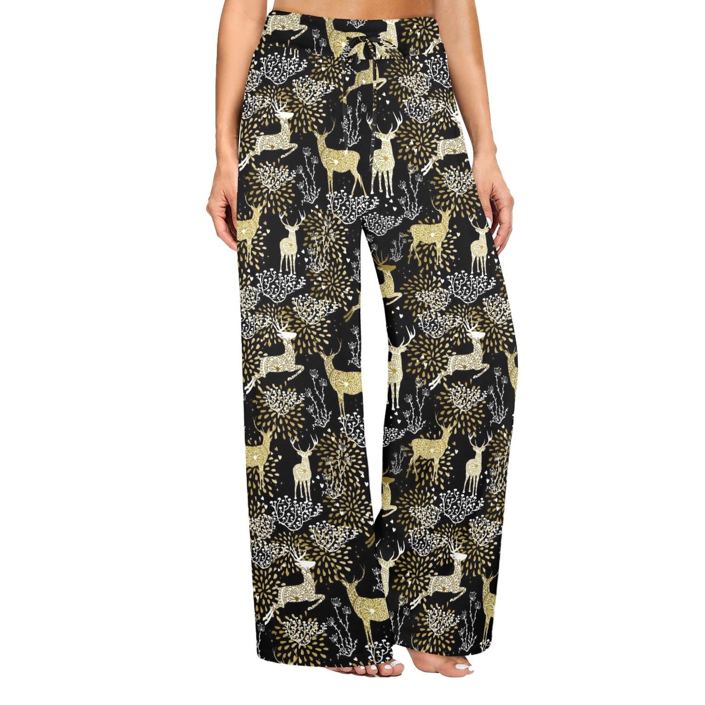 Deer Design Print Pattern JJ069 Women's Wide Leg Lounge Pants