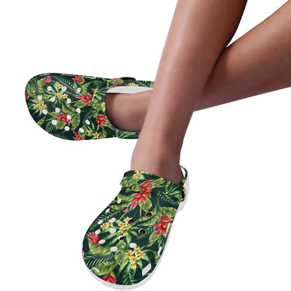 Tropical Folower Red Heliconia Print Unisex Clogs Shoes