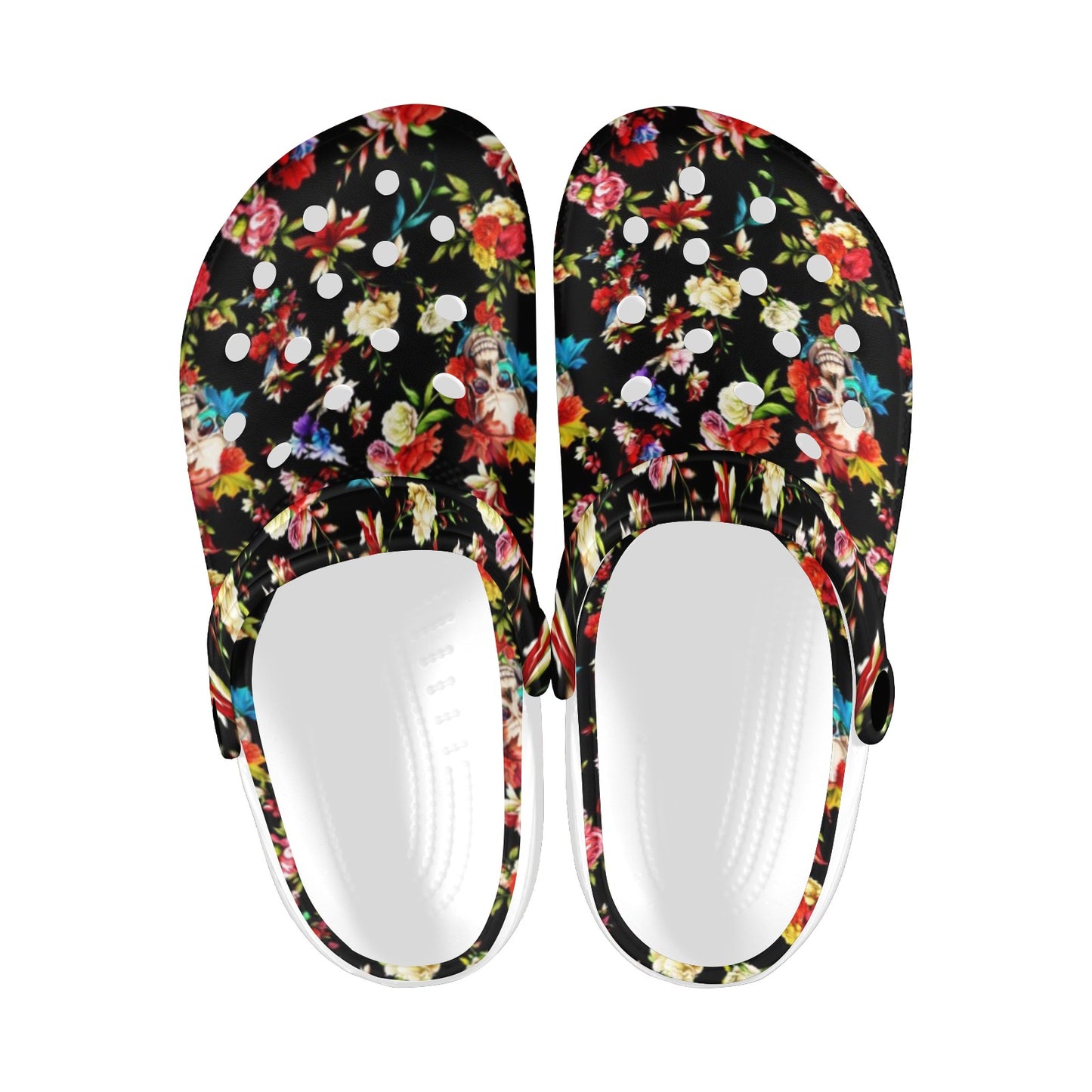 Skull Roses Flower Design Themed Print Unisex Clogs Shoes