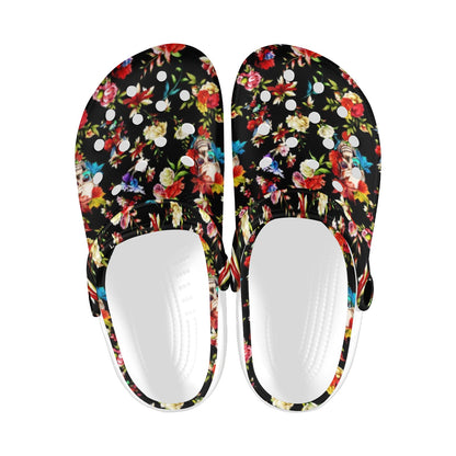 Skull Roses Flower Design Themed Print Unisex Clogs Shoes