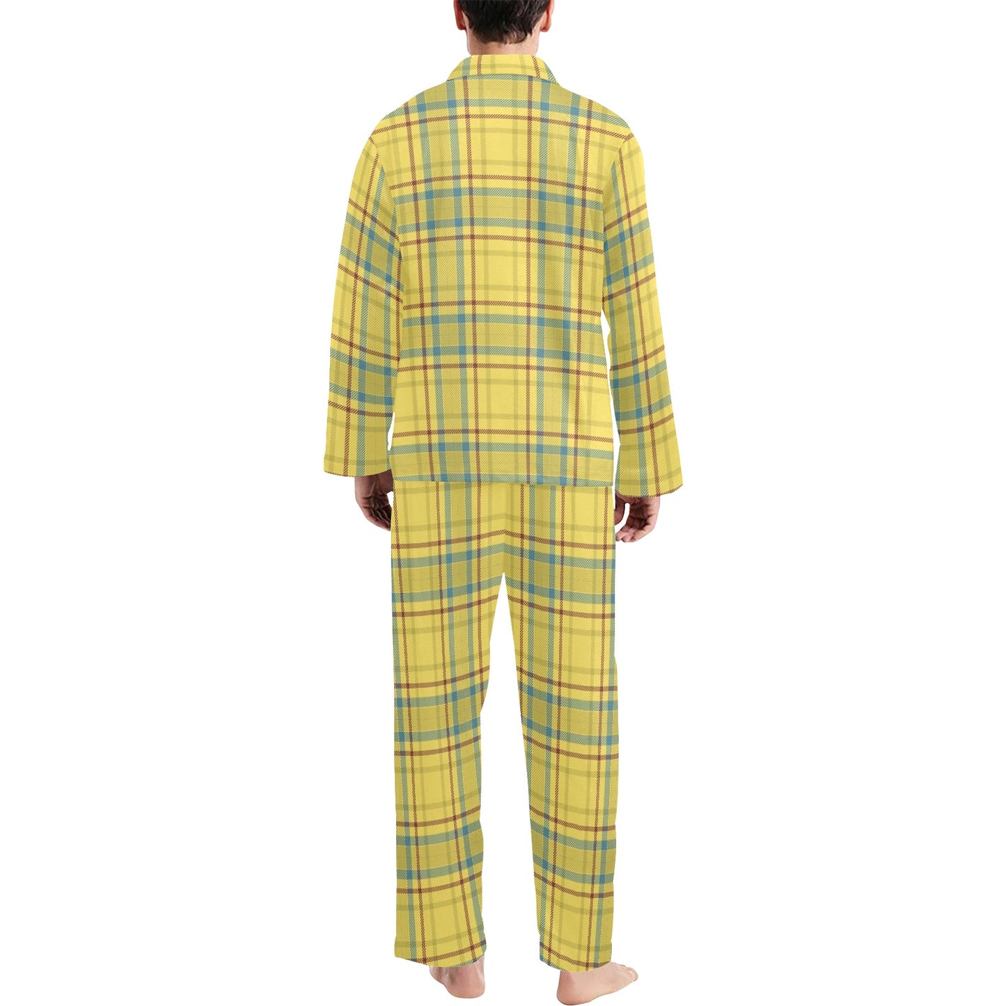Tartan Yellow Print Design LKS301 Men's Long Pajama Set