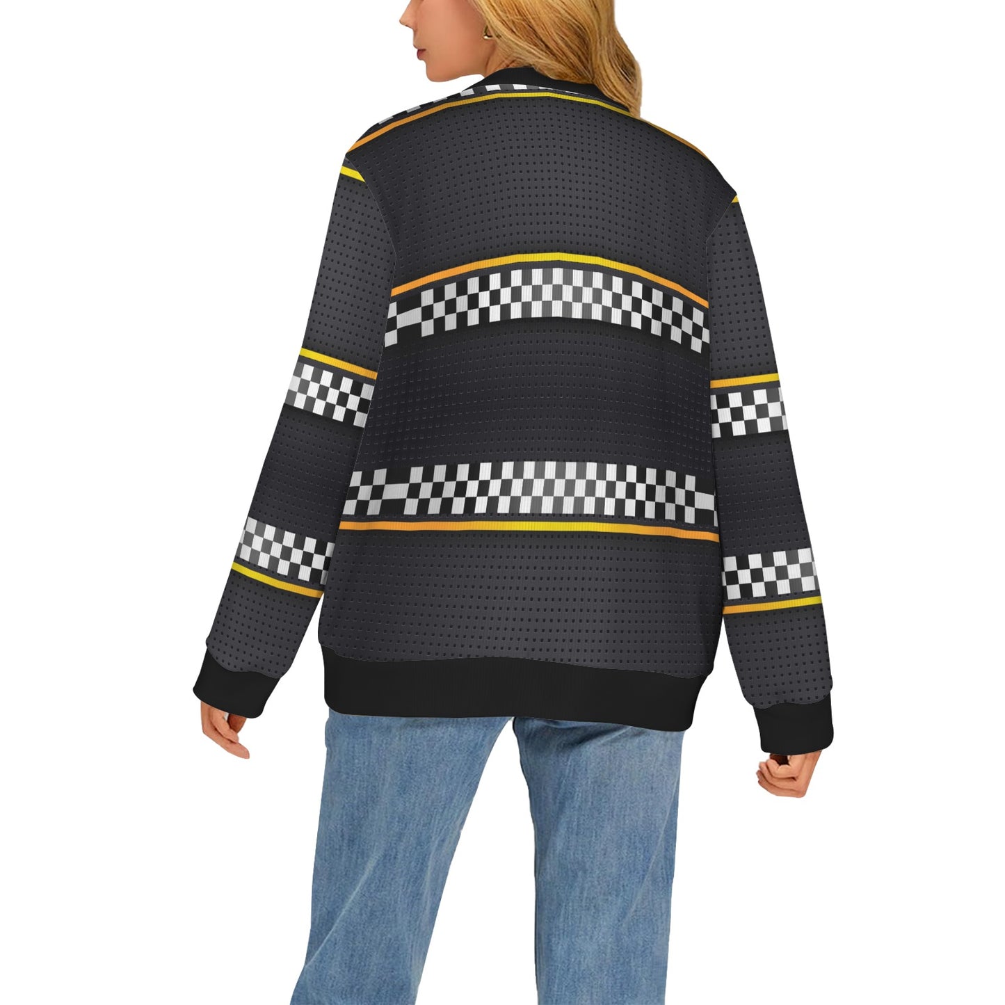 Checkered Flag Yellow Line Style Women's Cardigan