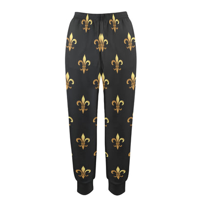 Fleur De Lis Gold Pattern Print Design 03 Women's Casual Track Pants
