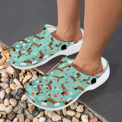Dachshund with Floral Print Pattern Unisex Clogs Shoes
