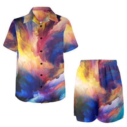 Vortex Twist Swirl Water Color Design Men's Beach Shirt and Shorts Set