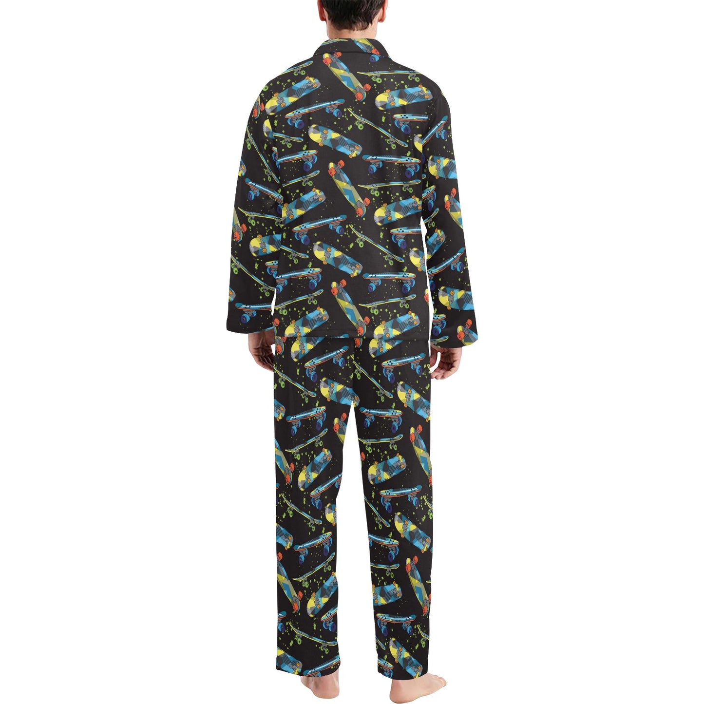 Skateboard Print Design LKS305 Men's Long Pajama Set