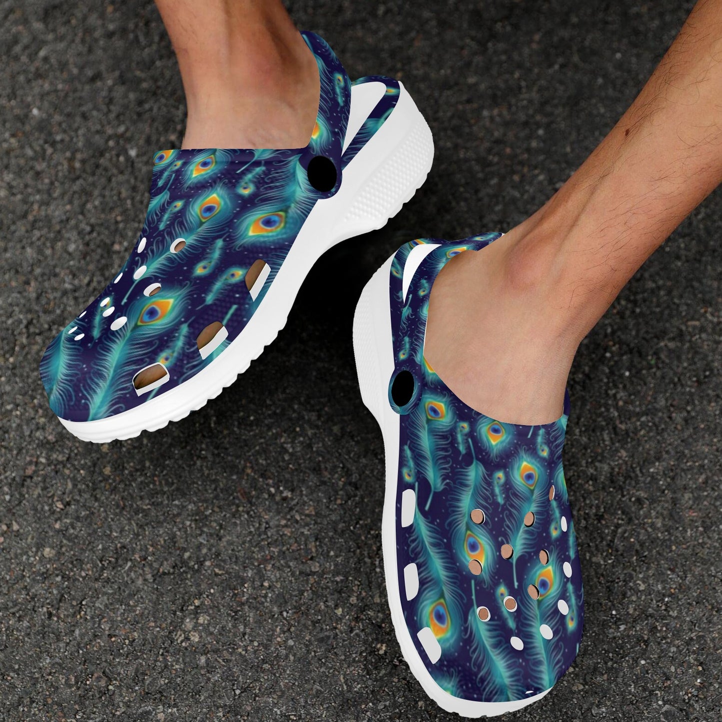 Peacock Feather Blue Design Print Unisex Clogs Shoes