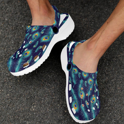 Peacock Feather Blue Design Print Unisex Clogs Shoes