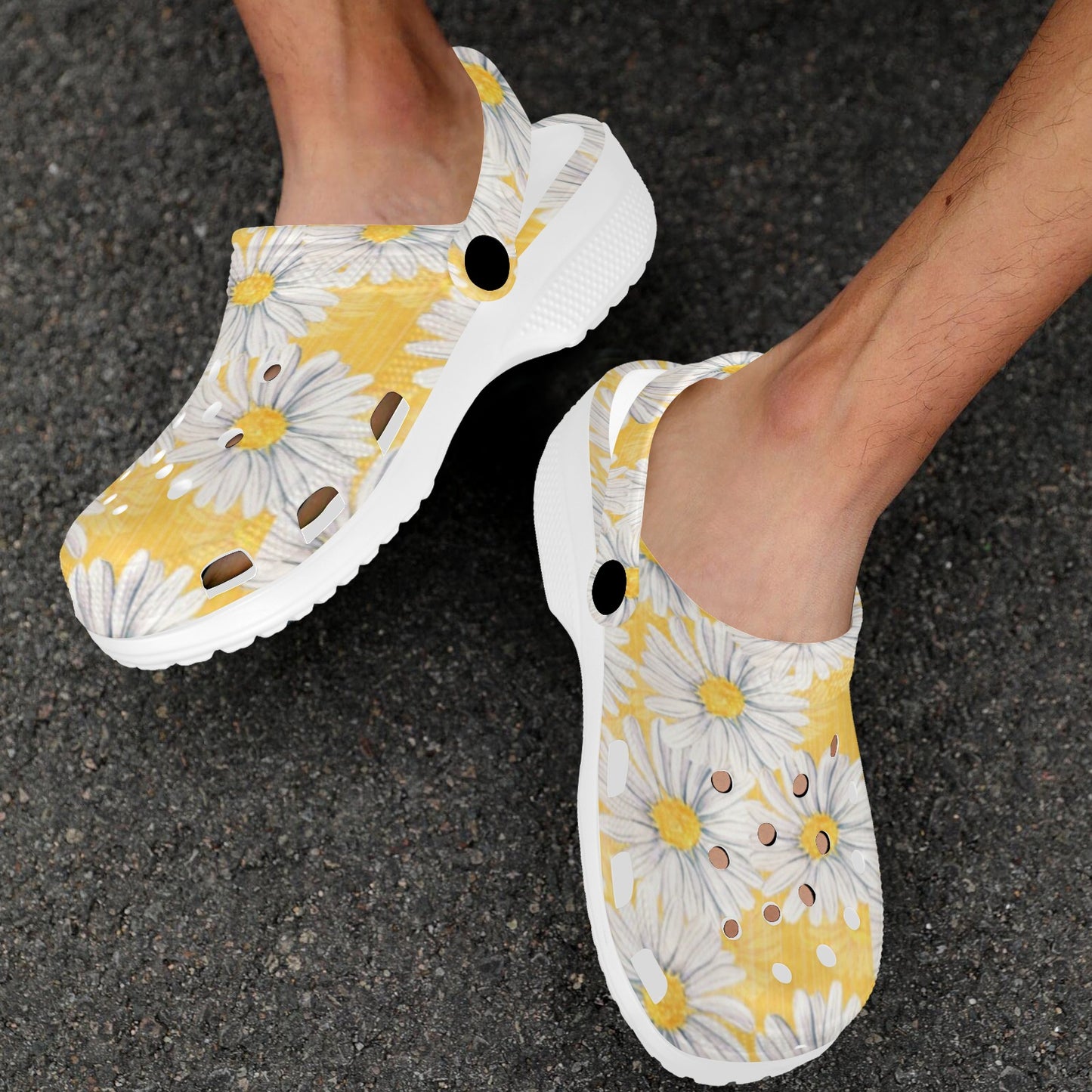 Daisy Yellow Watercolor Print Pattern Unisex Clogs Shoes