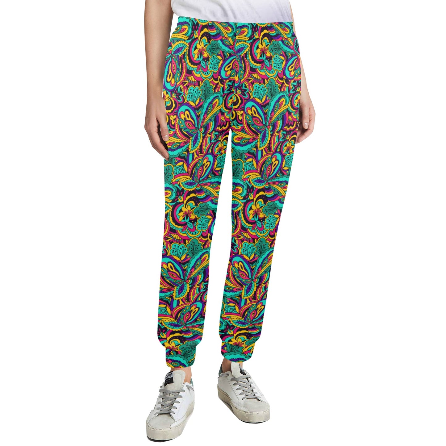 Psychedelic Trippy Floral Design Women's Casual Track Pants
