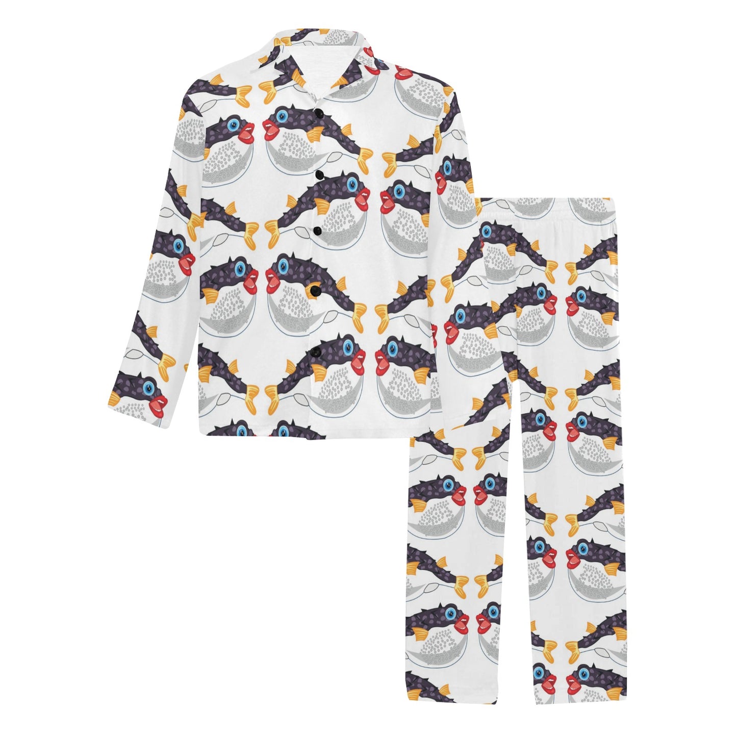 Fugu Pattern Print Design 03 Men's Long Pajama Set