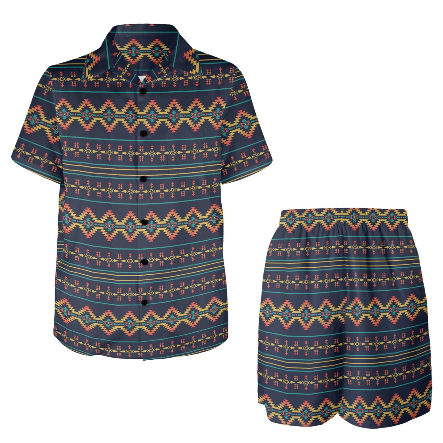 Southwest American Design Themed Print Men's Beach Shirt and Shorts Set