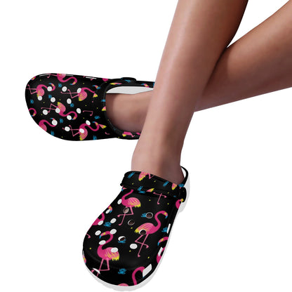Flamingo Pink Neon Print Pattern Unisex Clogs Shoes