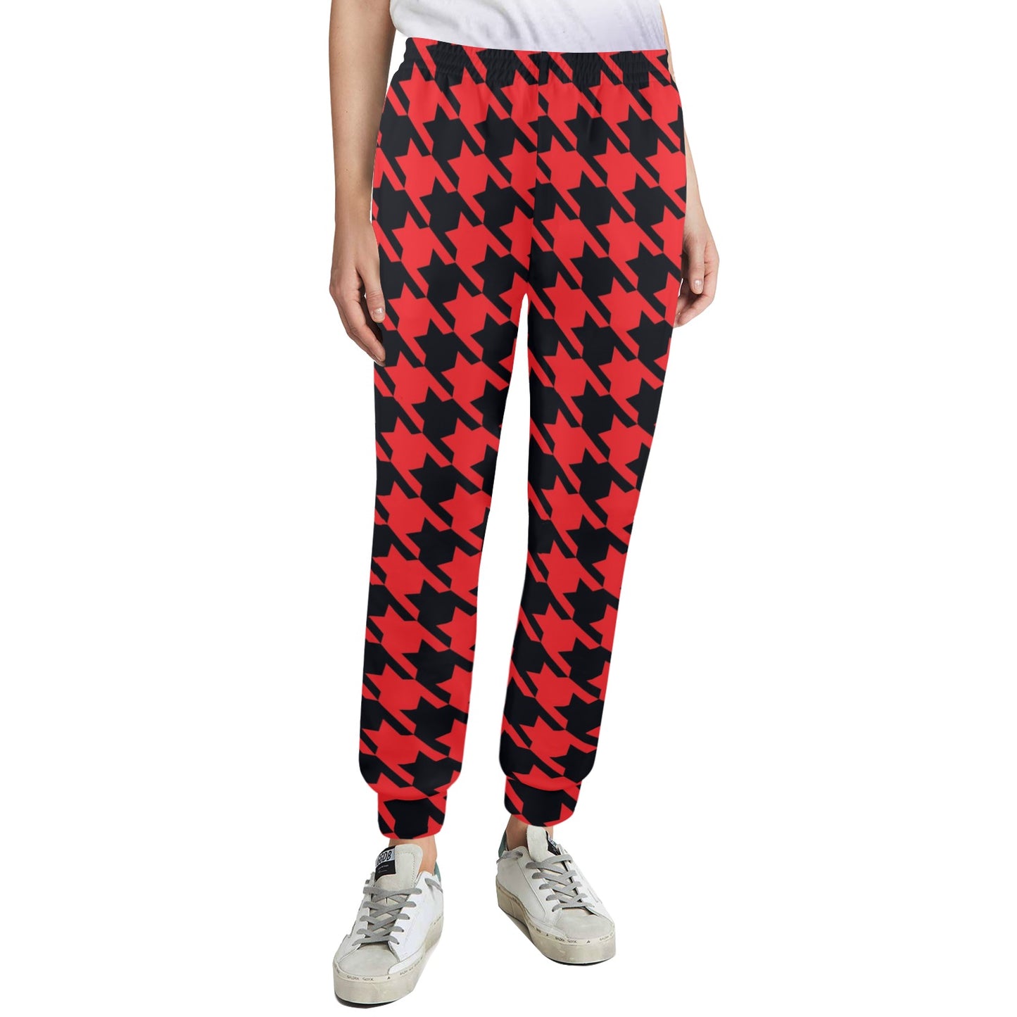 Houndstooth Red Pattern Print Design 03 Women's Casual Track Pants