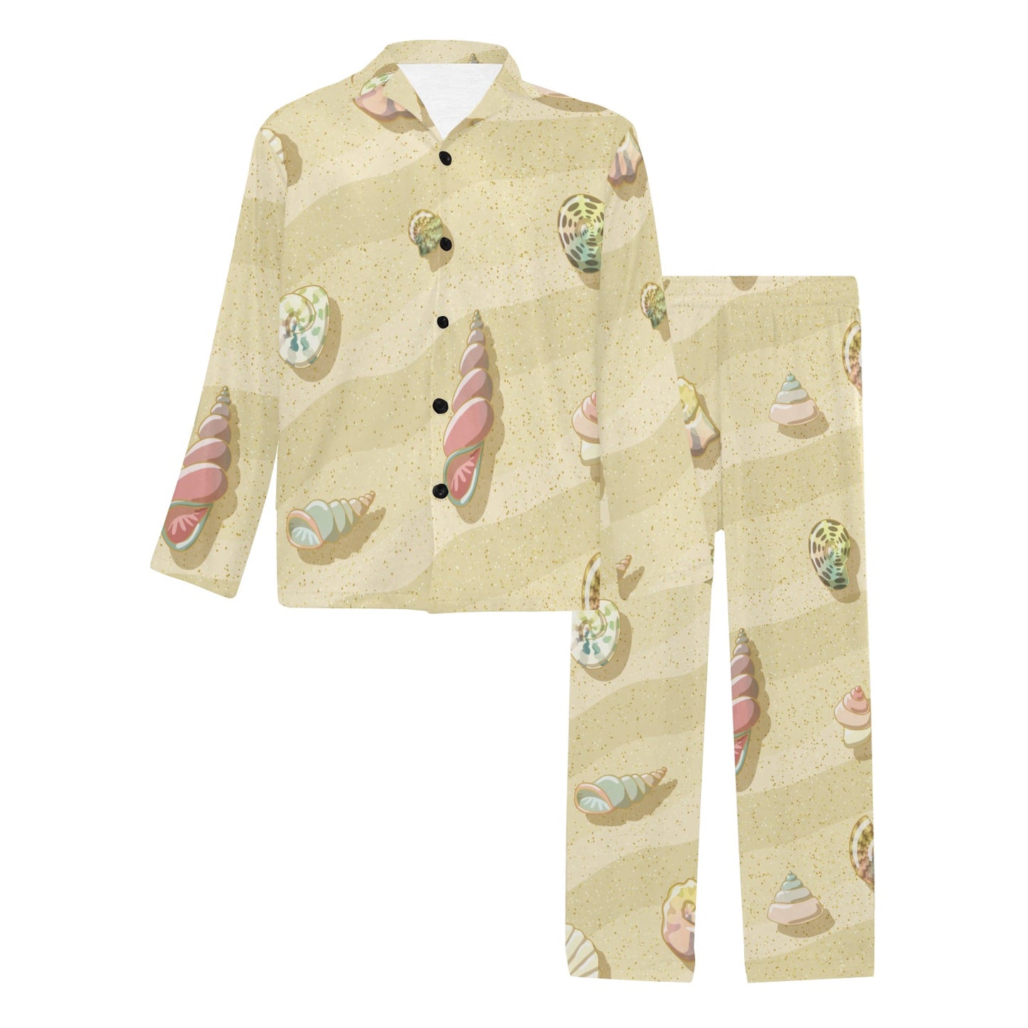 Beach with Seashell Theme Men's Long Pajama Set