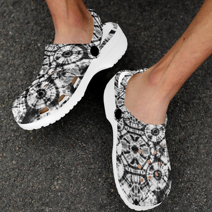 Tie Dye Black White Design Print Unisex Clogs Shoes