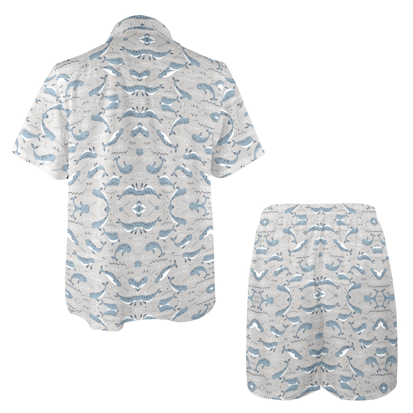 Narwhal Pattern Print Men's Beach Shirt and Shorts Set