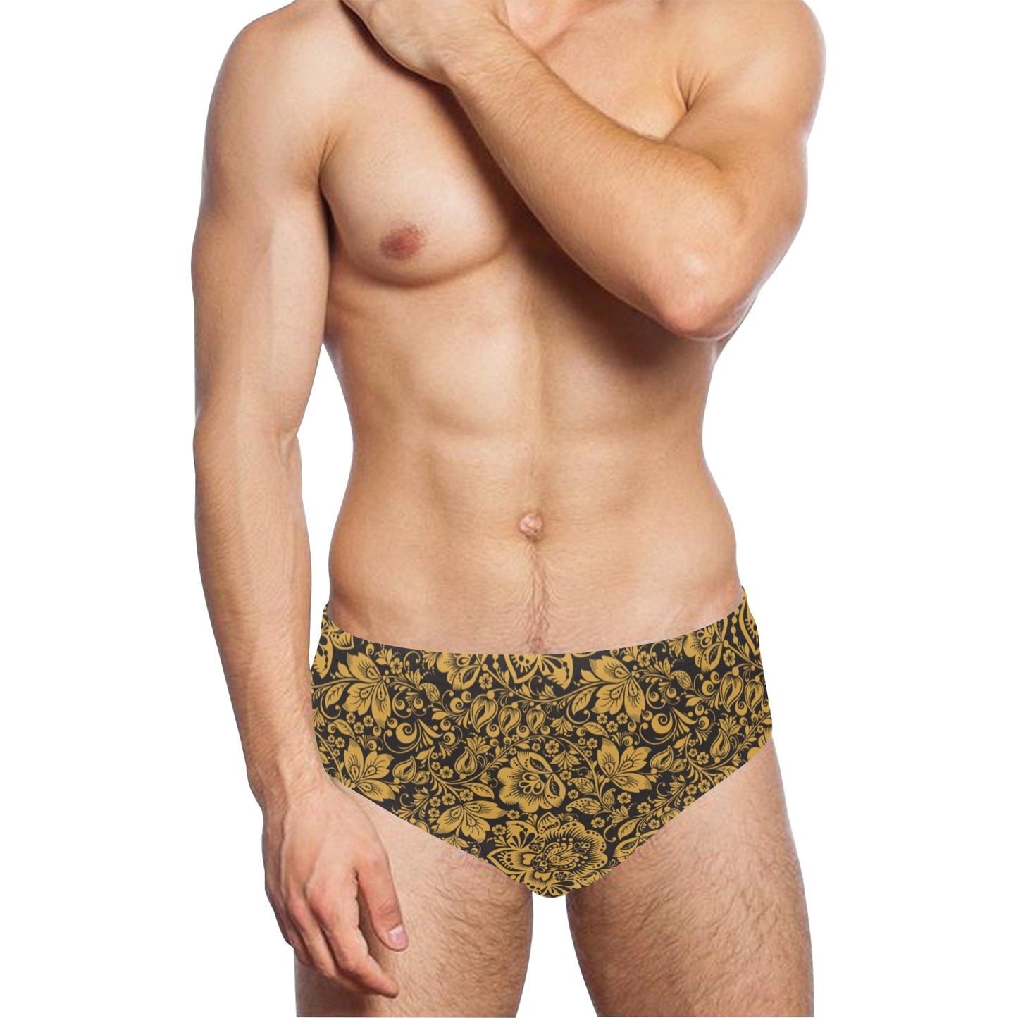 Brocade Gold Pattern Print Design 01 Men's Swimming Briefs