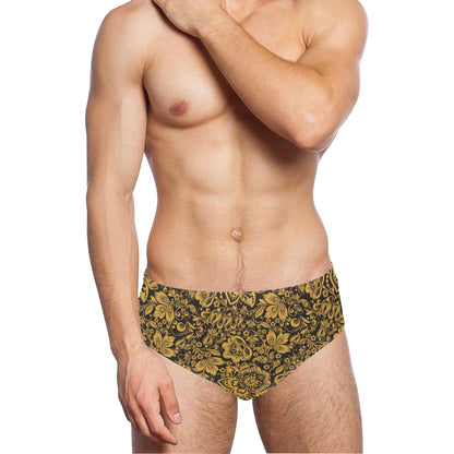 Brocade Gold Pattern Print Design 01 Men's Swimming Briefs
