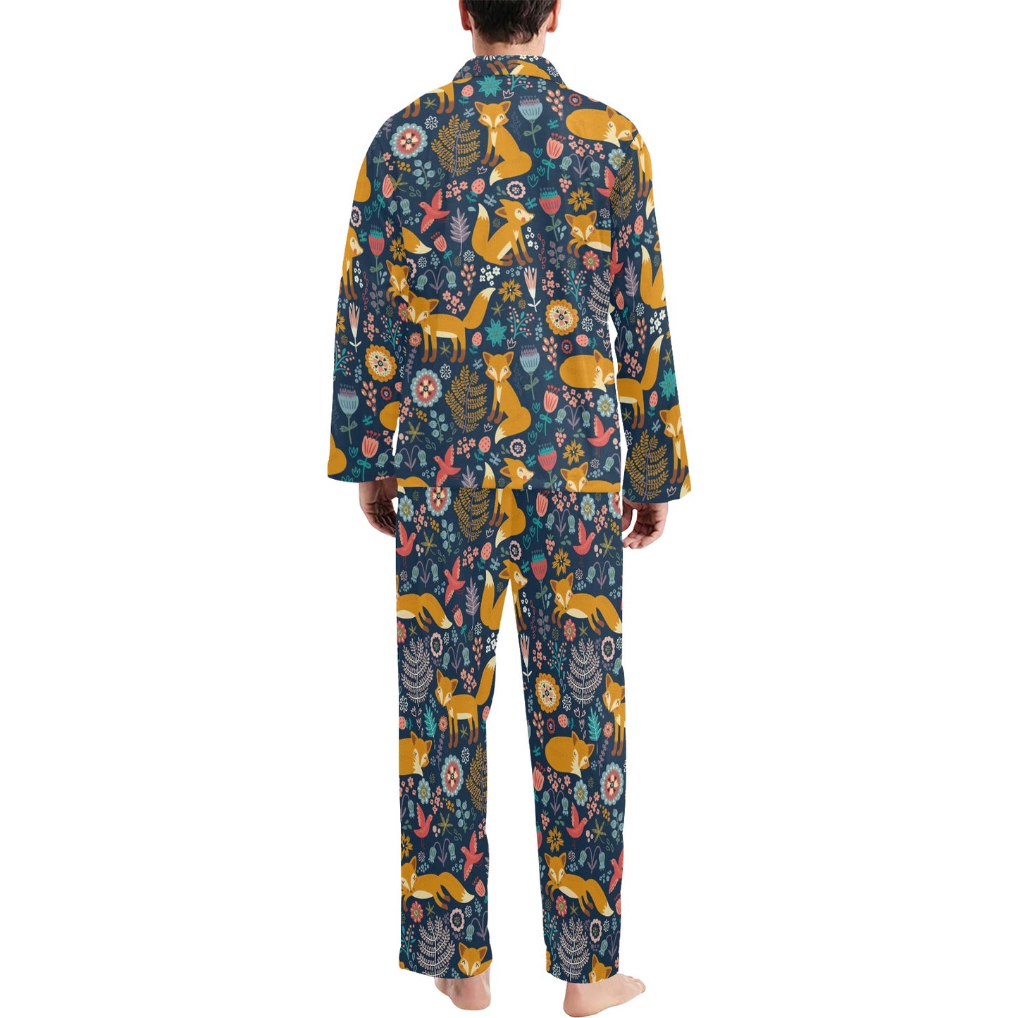 Fox Cute Jungle Print Pattern Men's Long Pajama Set