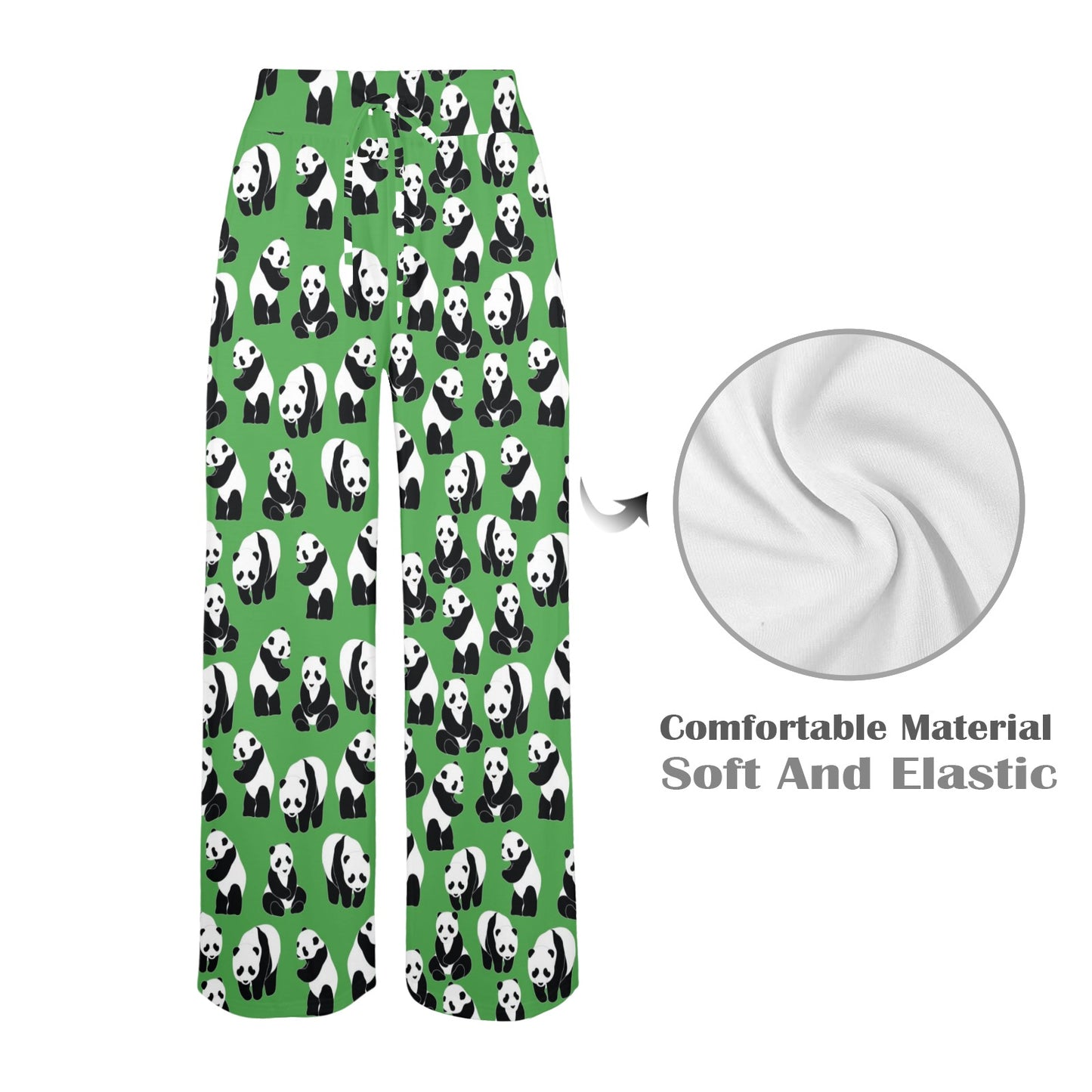 Panda Bear Pattern Themed Print Women's Wide Leg Lounge Pants