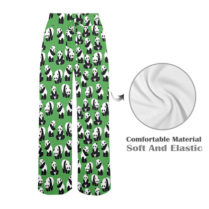 Panda Bear Pattern Themed Print Women's Wide Leg Lounge Pants