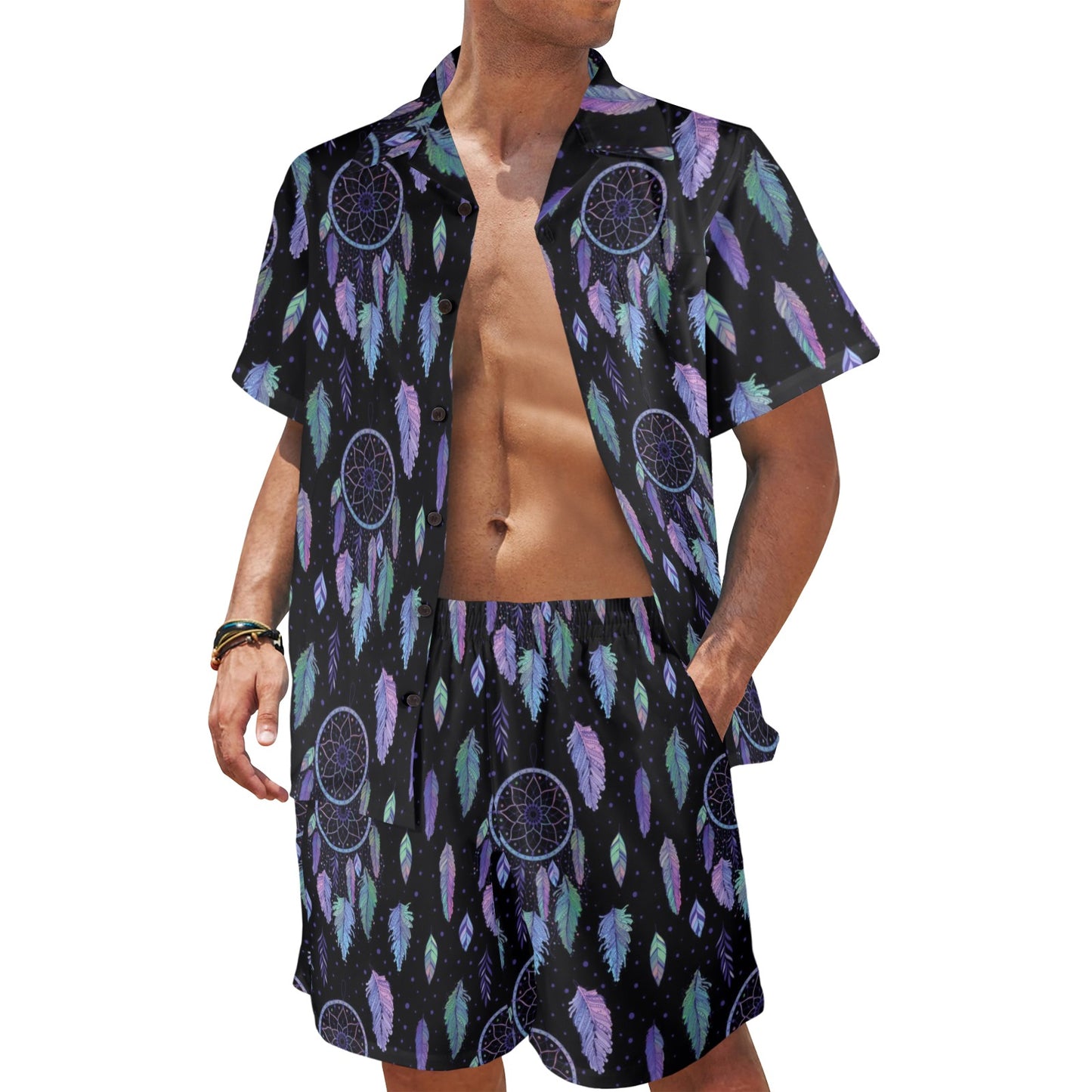 Dream Catcher Tribal Design Men's Beach Shirt and Shorts Set