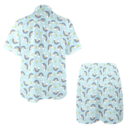 Rainbow Cloud Print Pattern Men's Beach Shirt and Shorts Set
