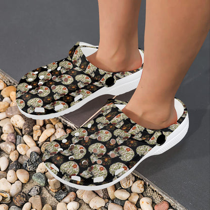 Sugar Skull Flower Design Themed Print Unisex Clogs Shoes