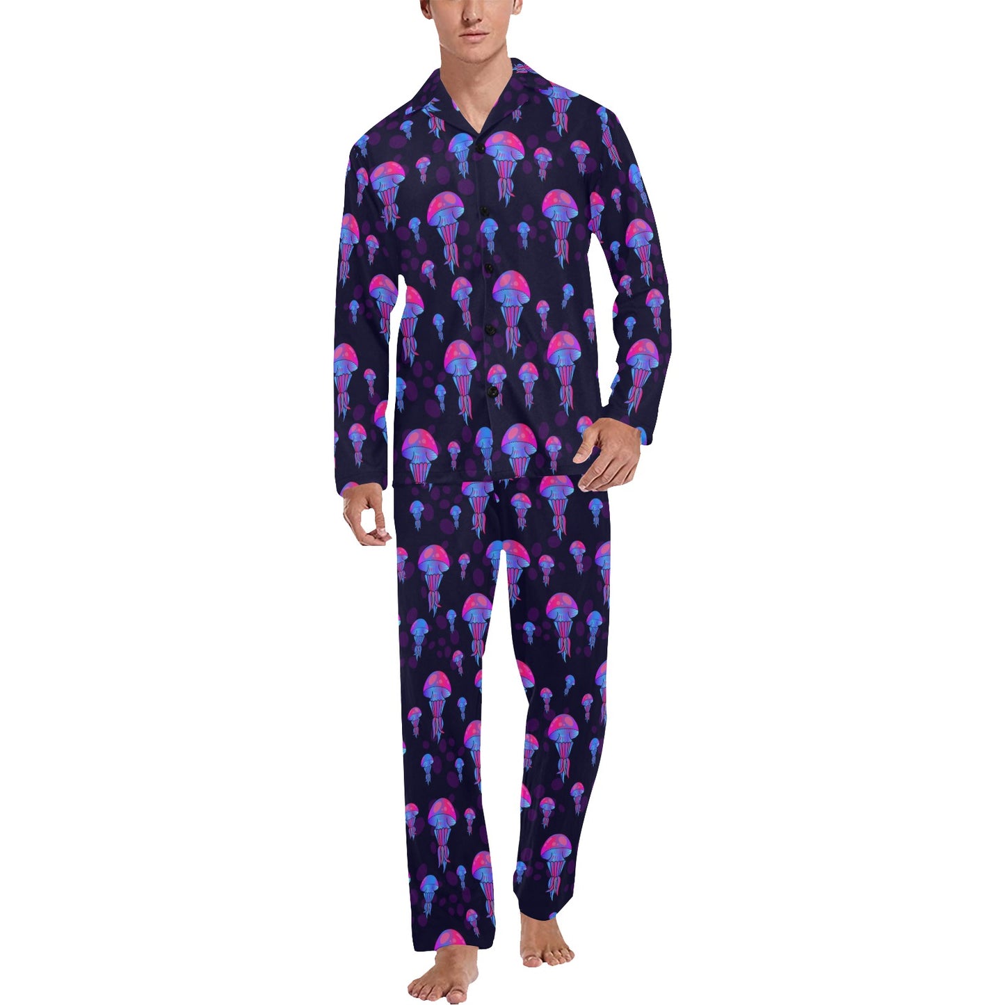 Jellyfish Neon Print Men's Long Pajama Set