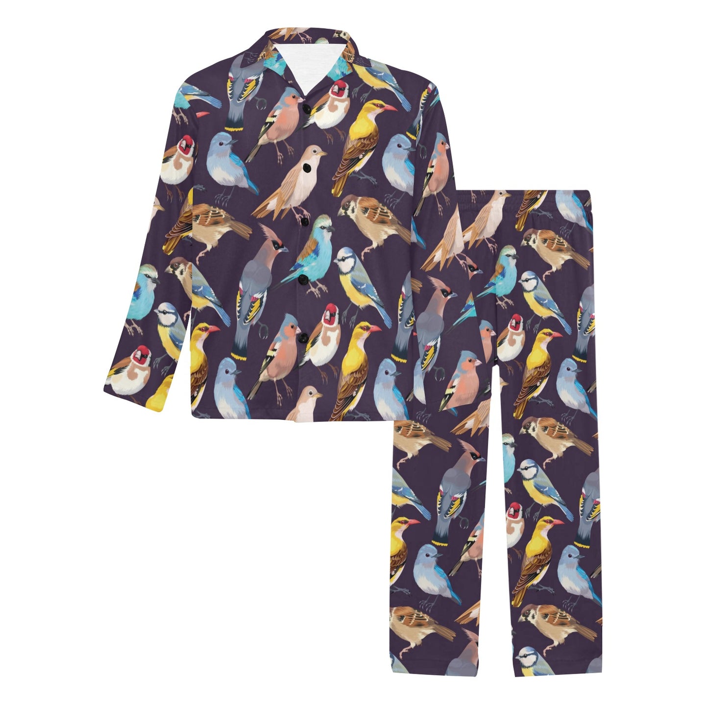 Bird Cute Print Pattern Men's Long Pajama Set