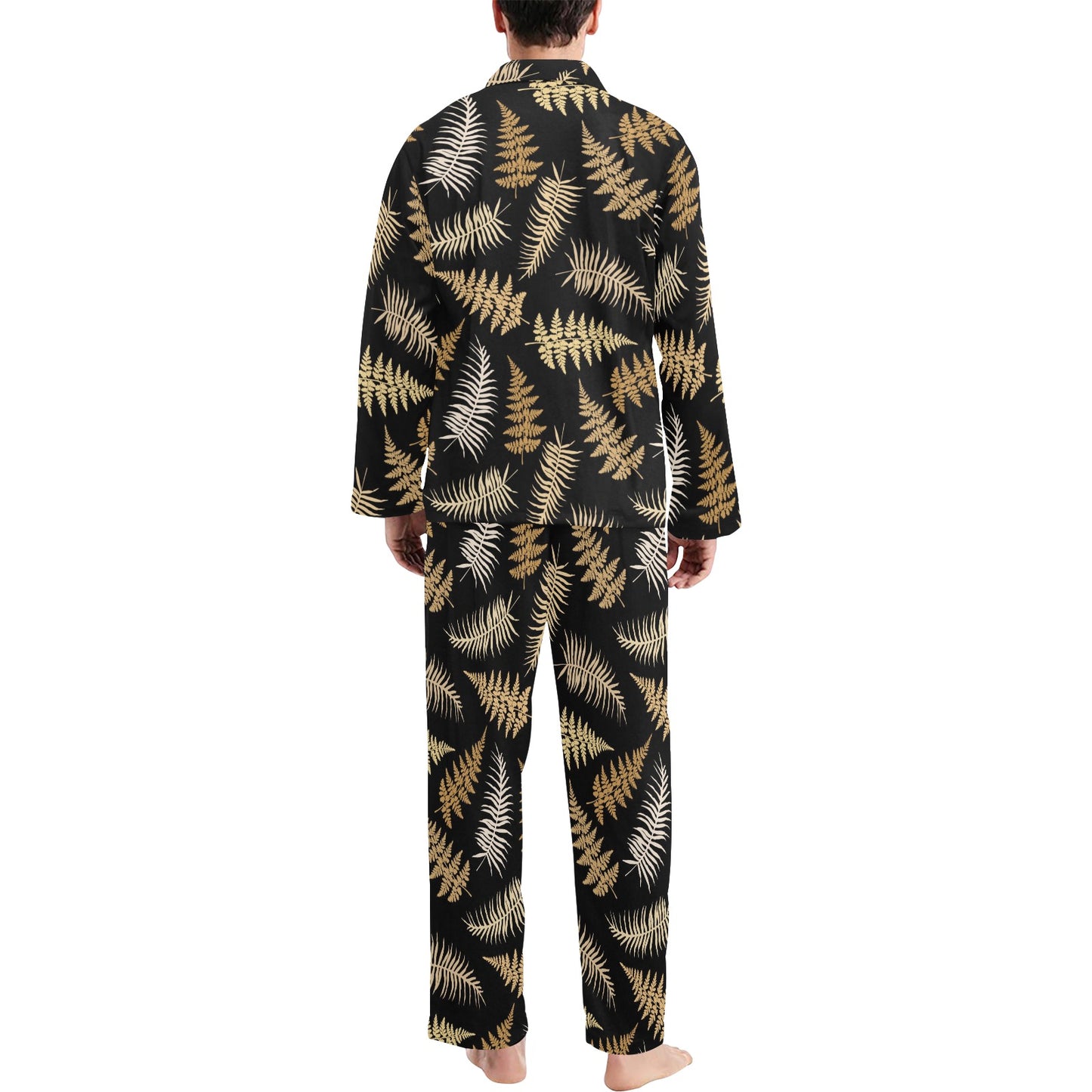 Fern Leave Bright Print Pattern Men's Long Pajama Set