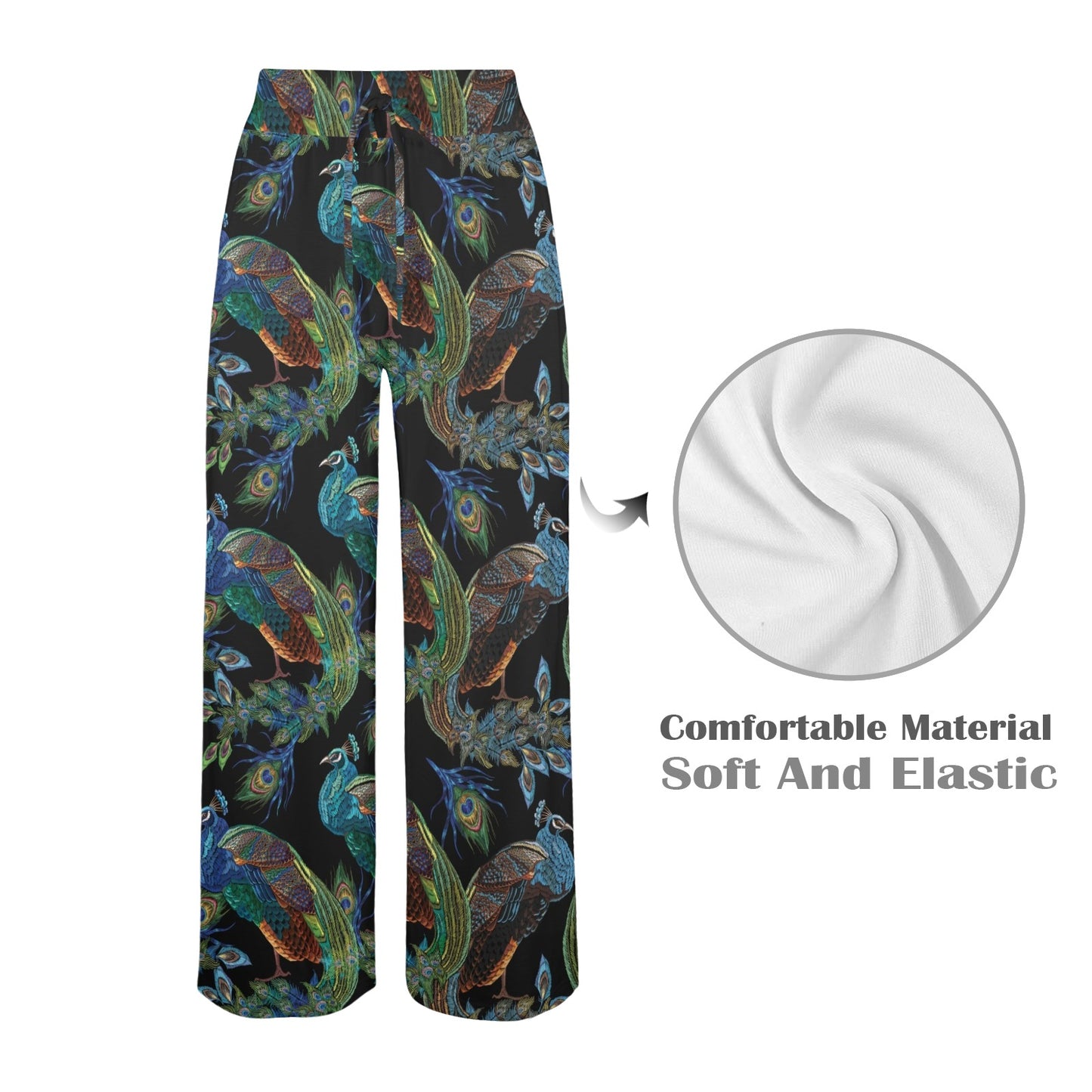 Peacock Pattern Print Design A04 Women's Wide Leg Lounge Pants