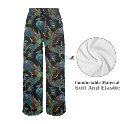 Peacock Pattern Print Design A04 Women's Wide Leg Lounge Pants