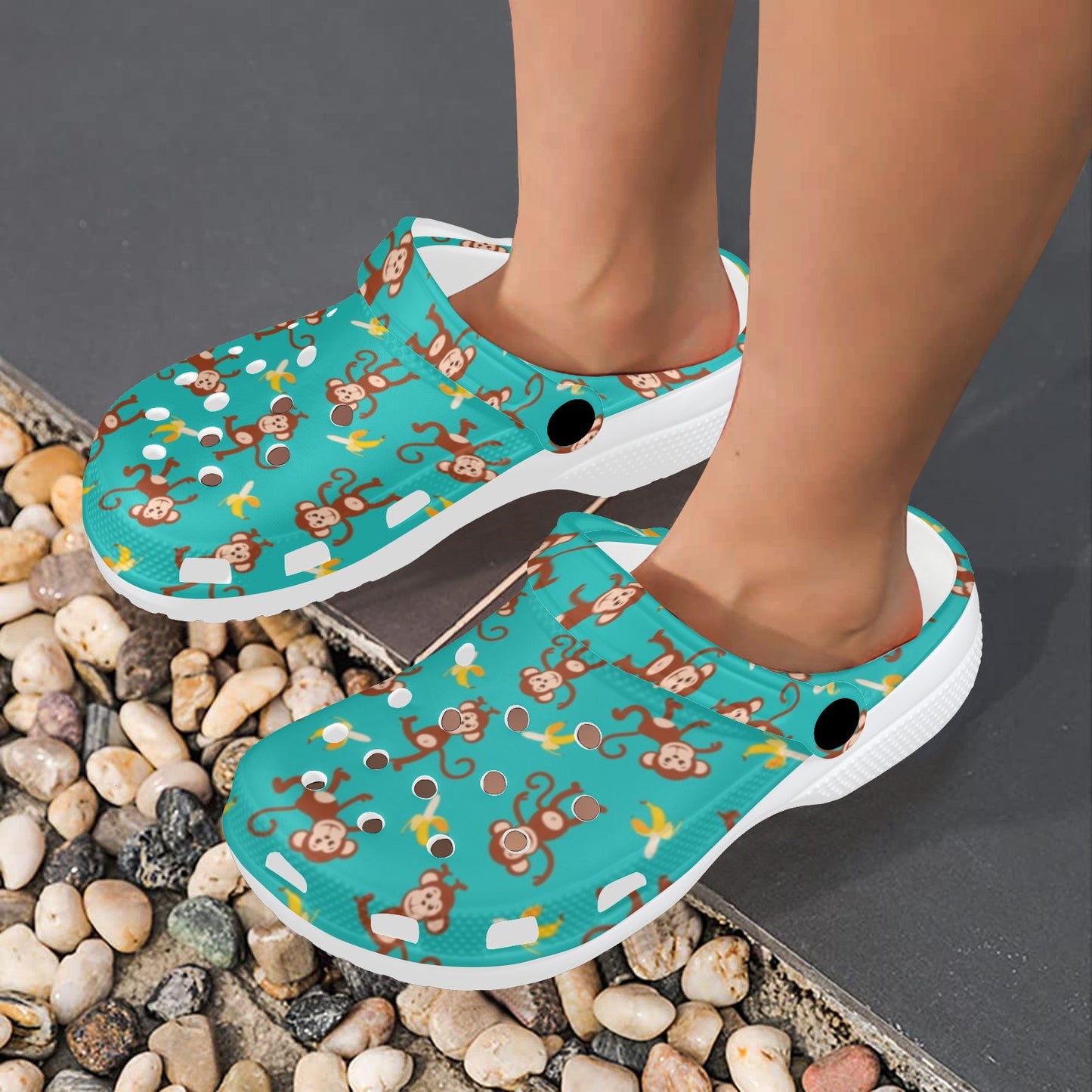 Monkey Banana Design Themed Print Unisex Clogs Shoes