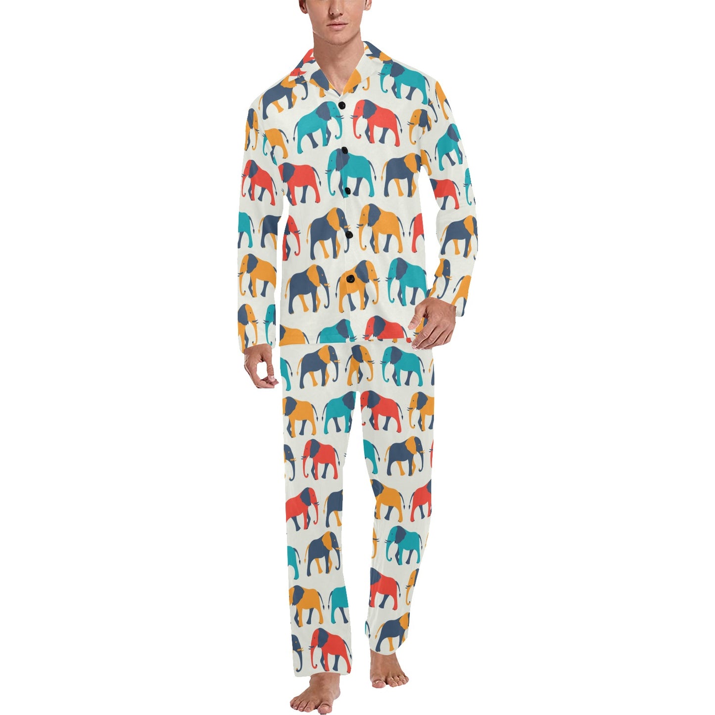 Elephant Colorful Print Pattern Men's Long Pajama Set